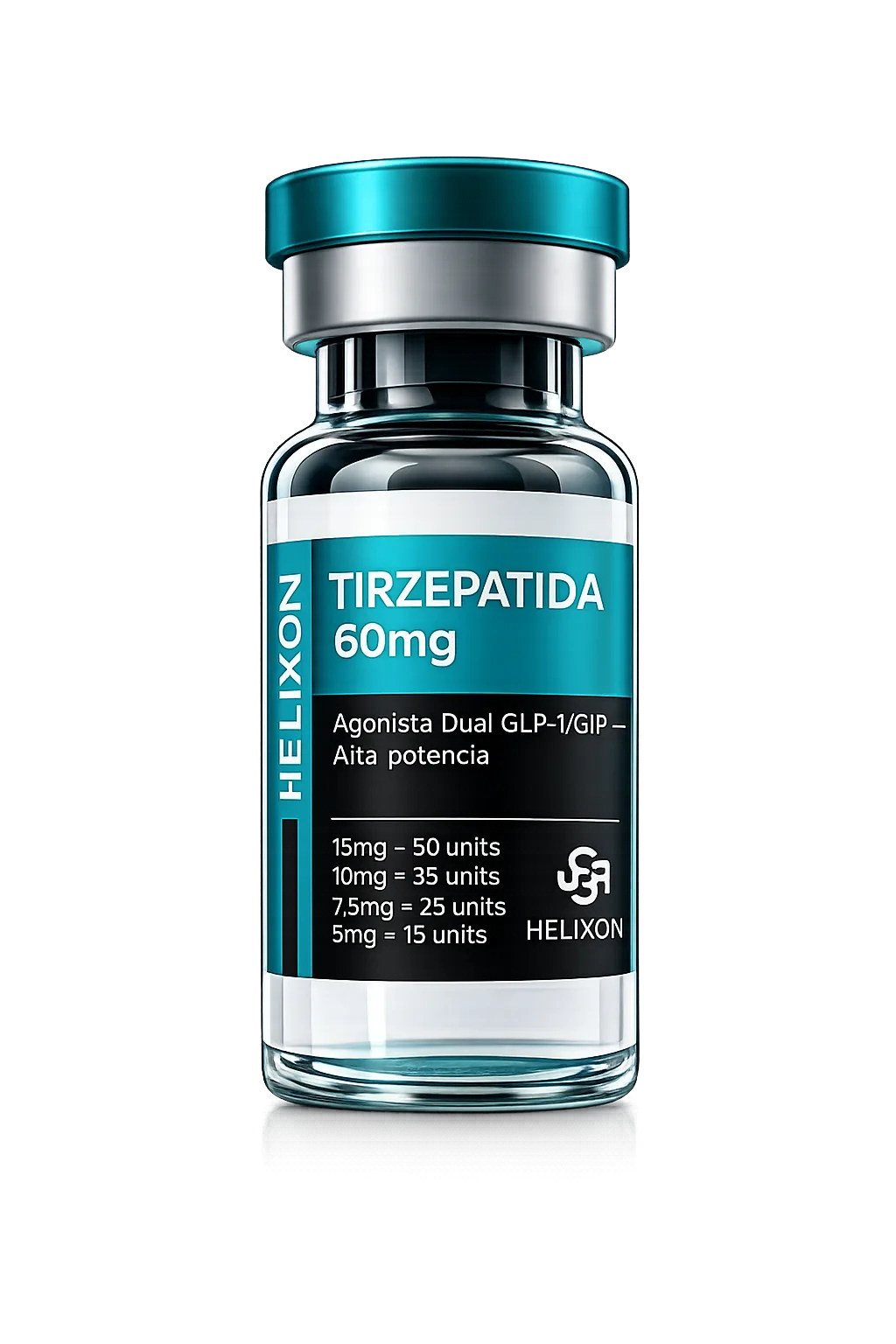 Vial premium Helixon Labs — Tirzepatida 60mg com Certificado de Análise